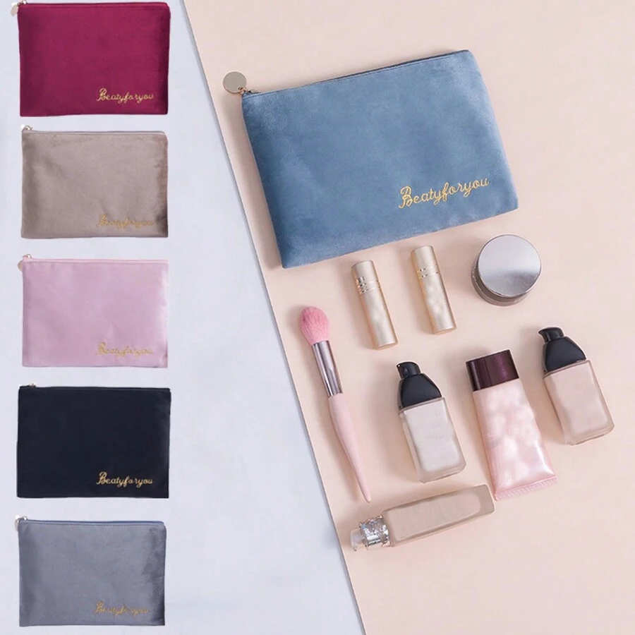 1入組女士法蘭絨化妝收納袋手提柔軟手提袋口紅袋化妝包組織者化妝品收納化妝品掛袋化妝品收納貼身袋化妝包收納組織者化妝品收納袋 - 彩色 - 查看 1