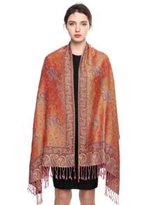 1 件女士时尚保暖佩斯利花纹印花围巾，经典佩斯利头巾和披肩，可搭配长袍穿着。 - 橘色 - 查看 4