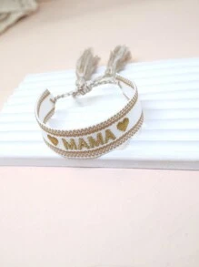 1條繡製“媽媽心”設計的波西米亞流蘇編織手鐲 - 白色 - 查看 4