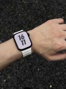 1条男女通用液态硅胶运动风磁吸智能手表表带，兼容 42mm、38mm、40mm、41mm、44mm、45mm、46mm、49mm，时尚智能手表替换表带，适用于Series Ultra2、Ultra SE2、SE 11、10、9、8、7、6、5、4、3、2、1，适合作为学生返校礼物 - 白色 - 查看 3