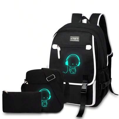 Asge School Backpack For Boys, Girls, And Teenagers - Large 3-Piece Set - School Bag With Reflective Design - School Bags For Boys, School Bag For School, Travel, And Outdoor Activities