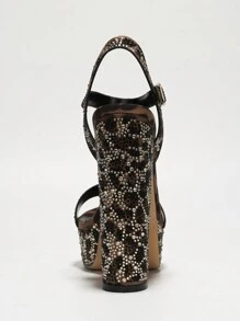 Women's Rhinestone Ankle Buckle Wrap Platform Heels - Platform Round Toe Pumps Ultra High Heel For Weekend - màu nâu - Xem 5