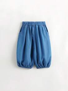 MARC&JANIE 少女時尚透氣仿絲八分籠罩褲，適用於夏季 - 中等水洗藍 - 查看 4