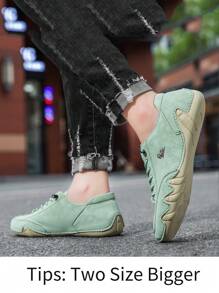 LDECK 女士配色简约缝线标记优雅运动个性时尚圆头平底系带橡胶鞋底休闲鞋休闲户外登山度假春夏秋冬女士 PU 皮革女士登山鞋女士运动鞋粉色浅绿色天蓝色 - 綠色 - 查看 6