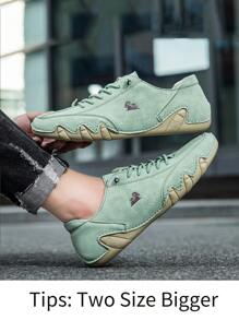 LDECK 女士配色简约缝线标记优雅运动个性时尚圆头平底系带橡胶鞋底休闲鞋休闲户外登山度假春夏秋冬女士 PU 皮革女士登山鞋女士运动鞋粉色浅绿色天蓝色 - 綠色 - 查看 3