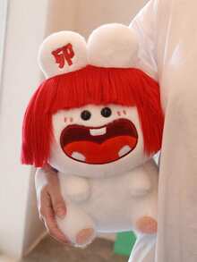 1 件创意卡通兔子玩偶毛绒玩具，坐着的傻兔子玩偶，带着夸张的笑容和红色的头发，适合收藏和送礼，非常适合送给朋友、家人和亲戚 - 白色 - 查看 5