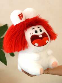 1 件创意卡通兔子玩偶毛绒玩具，坐着的傻兔子玩偶，带着夸张的笑容和红色的头发，适合收藏和送礼，非常适合送给朋友、家人和亲戚 - 白色 - 查看 3