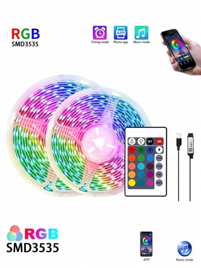 1Set 3ft, 6ft, 9ft, 16ft, 32ft, 50ft, 65ft [2pcs 10m], 100ft [2pcs 15m], 131.23ft [2pcs 20m] LED Light Strip, RGB LED Tape Light, Music Sync, App Control, Remote Control, For Home Decor, Bedroom, Hallway, Birthday Party, Bar, Christmas