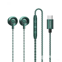 Remax Type-c 有線入耳式耳機與麥克風,可聽歌打電話,立體聲,降噪,tpe耐用電纜,綠色 - 黑色 - 查看 7