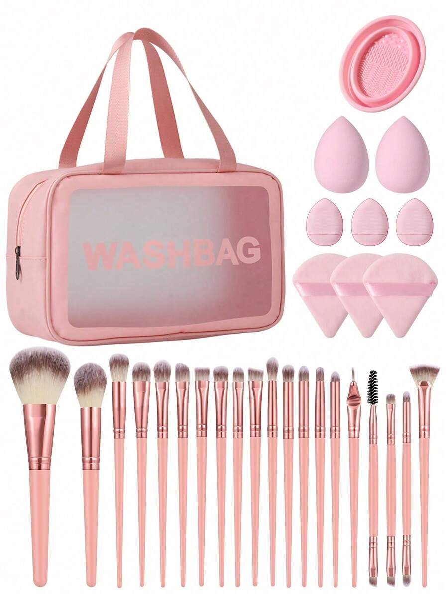 1pc Multifunctional Waterproof Zippered Toiletry Bag + 29pcs Makeup Tool Kit - Multicolor - View 1