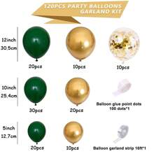 120 piezas Kit de combinación de globos de látex verdes, dorados metálicos y de confeti para decoración de fiesta de graduación, cumpleaños, boda, aniversario, Navidad, Año Nuevo