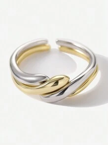 2 件几何形状可堆叠扭曲波浪开口戒指，适合女士，日常佩戴情侣戒指 - 彩色 - 查看 11