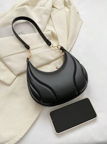 A Zippered Pu Solid Color Armpit Bag, Crescent Bag, Fashionable Retro Work Shoulder Bag, Versatile Bag, Suitable For Women's Daily Workplace Use