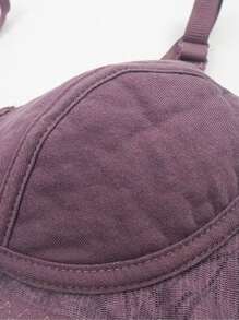 1 件女士无钢圈前拉链软杯文胸，带蕾丝衬垫聚拢支撑，内衣 - 紫色 - 查看 5