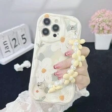 藝術花卉系列矽膠手機殼配手環,適用於iphone 15/15pro/15promax/14/13/12/11/xsmax等機型 - 橙色花瓣 贈黃花手鍊 - 查看 3