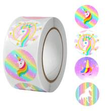 500pcs/Roll Colorful Unicorn Round Shape DIY Creative Toy Graffiti Stickers, Cartoon Hand-Painted Fun Stickers For Scrapbooking, Planner, Envelope, Card Decoration School Supplies - Multicolor - View 11