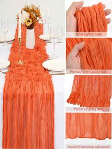 2pcs Country Style Cheese Cloth Tablecloth, Cheese Cloth Fabric Table Runner In Burnt Orange Color, Suitable For Birthday, Wedding And Banquet With Halloween Cheese Cloth Clothing, Cheese Cloth Runner, And Bohemian Tablecloth For Runners - Orange - View 3