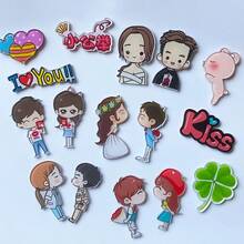 Set Of 6 Random Wedding Fridge Magnets, With Happiness Design, Personalized Creative Magnetic Attraction, Peaceful & Joyful Magnetic Sticker, Couple Message Decoration Magnet. - Multicolor - View 1