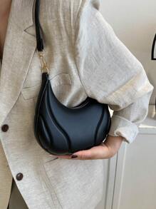 A Zippered Pu Solid Color Armpit Bag, Crescent Bag, Fashionable Retro Work Shoulder Bag, Versatile Bag, Suitable For Women's Daily Workplace Use