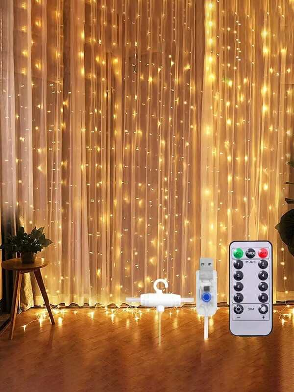 1 szt. Światło na zasłonę okienną, 300 diod LED sterowane przez USB, światło bajkowe z 8 trybami oświetlenia, zdalne przyciemnianie, dekoracyjna lampa do sypialni domowej, odpowiednia na przyjęcie weselne, urodziny, wystrój atmosfery