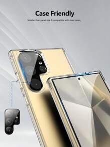 Accesorios de modelo 4 en 1: 2 piezas de protector de pantalla de vidrio templado curvo de alta definición + 2 piezas de protector de lente integrado de alta definición compatible con Galaxy S21/S22/S23/S24 Ultra/S24 FE/S25 Ultra/S25, anti-caída, anti-arañazos, impermeable, regalo para cumpleaños, familia, amigos, protector de pantalla de teléfono, accesorios de teléfono a prueba de golpes y antihuellas dactilares de cobertura completa - transparente - Ver 4