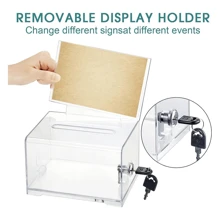 1 Pack Acrylic Donation Box With Lock, Clear Ballot Box With Sign Holder, Suggestion Box For Fundraising - Multicolor - View 6