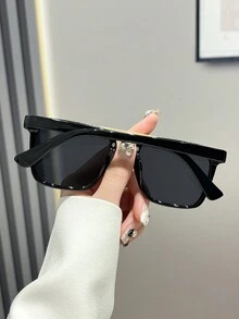 1入塑料幾何框金屬邊眉梁扁頂女式太陽眼鏡,適用於大學風格,日常休閒,海灘度假或防曬裝飾 - 綠色 - 查看 2