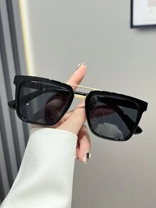 1入塑料幾何框金屬邊眉梁扁頂女式太陽眼鏡,適用於大學風格,日常休閒,海灘度假或防曬裝飾 - 綠色 - 查看 1