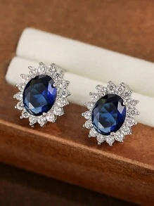 1 Pair Elegant Exquisite Marquise Blue Cubic  Decor Stud Earrings For Women Wedding Dresses Dating Gift - Blue - View 1