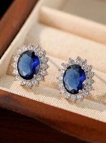 1 Pair Elegant Exquisite Marquise Blue Cubic  Decor Stud Earrings For Women Wedding Dresses Dating Gift - Blue - View 5