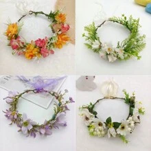 1pc Women's Floral Headband, Elegant Nature Style Simulated Flower Crown Headpiece, Suitable For Bride, Bridesmaid, Wedding, Beach Vacation, Stage Performance Valentine's Day Accessories - Red - View 2