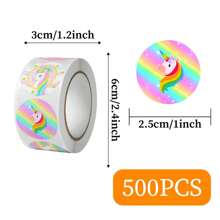 500pcs/Roll Colorful Unicorn Round Shape DIY Creative Toy Graffiti Stickers, Cartoon Hand-Painted Fun Stickers For Scrapbooking, Planner, Envelope, Card Decoration School Supplies - Multicolor - View 2