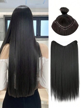 黑色長直髮4夾髮夾接馬尾裝飾,適用於女士女孩20英寸至40英寸夾入式接髮假髮