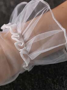 1 双婚礼新娘礼服晚礼服手套透明网眼短款蕾丝五指手套，带有优雅的褶边细节，可用作婚礼仪式和摄影道具的短手套 - 彩色 - 查看 7