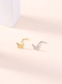1pc Butterfly Shape Nose Rings For Women Girl Cute Gold Color L Pin Nose Studs - Nose Stud - View 3