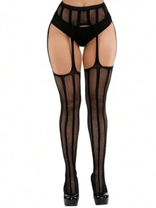 3 Piezas/set Mallas De Red De Pesca Negra Con Liguero Y Agujeros Para Mujeres Para Ropa Interior Sexy De Fiesta (excluyendo Las Bragas) - Negro - Ver 5