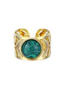 1 Pc Vintage Turquoise Rings For Women Gold Color Stainless Steel Adjustable Open Rings Bohemian Summer Jewelry Gift