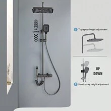 FXLTSBL Shower System With Thermostat, 4 Function Brass Shower Column Shower Set, LED Digital Display Mixer Tap Shower Column Set, Hand Shower With 3 Jet Strengths, Waterfall Bathtub Faucet - Dark Grey - View 7
