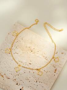 1 pièce Cheville minimaliste en argent 925 à quatre feuilles trèfle plaqué or 18 carats, chaîne pour plage d'été pour femmes, bijoux de port quotidien et cadeaux