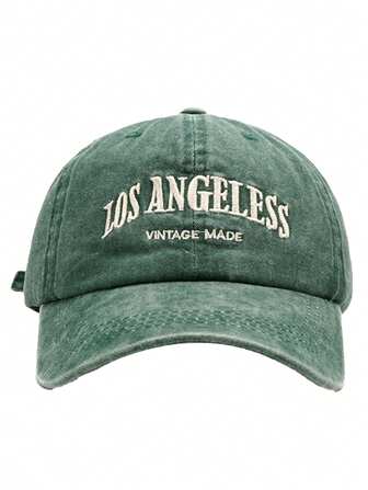1pc FASHION Vintage Baseball Cap With Water Washed Blue And Los Angeles Letter Embroidery