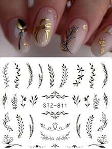 1 Tấm Dán Móng Tay Nghệ Thuật Đen Lá Hoa Mùa Hè Móng Tay Đề Can Nước Thanh Trượt Bộ Quấn Hình Xăm Thiết Kế Decors Làm Móng Tay - Nhiều màu - Xem 6