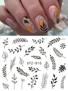 1 Tấm Dán Móng Tay Nghệ Thuật Đen Lá Hoa Mùa Hè Móng Tay Đề Can Nước Thanh Trượt Bộ Quấn Hình Xăm Thiết Kế Decors Làm Móng Tay - Nhiều màu - Xem 5