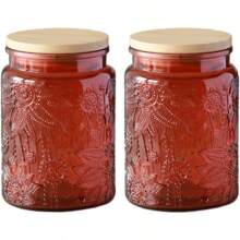 23.7 FL OZ Blue Glass Jars, 2 Pack Vintage Glass Kitchen Storage Counter Jar, Candy Jars With Lids, Blue Mason Jars Hold Coffee Beans, Tea, Cookie, Sugar, Bath Salts & More - 紅色 - 查看 1