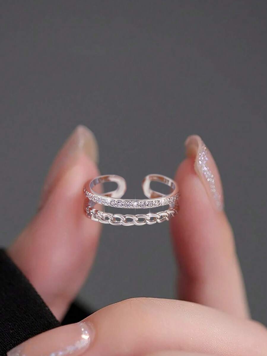 1入組 S925純銀華麗的三只蝴蝶可調戒指,適用於女士,精美珠寶禮物,女士聚會佩戴 - 鏈條雙層開口戒 - 查看 1