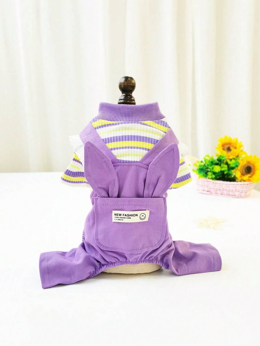 Dog Costume Set Pet Striped Rabbit Ear Suspender Pants Four Leg