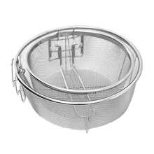 1pc Stainless Steel French Fries Fryer Basket, 23cm Foldable Round Fry Basket For Separating Fried Chicken & Draining Oil - Silver - View 5