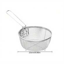 1pc Stainless Steel French Fries Fryer Basket, 23cm Foldable Round Fry Basket For Separating Fried Chicken & Draining Oil - Silver - View 4