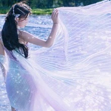 1pc Women's Belly Dance Wings With Stick, Belly Dance Accessory, Costume Carnival Festival Party Performance White & Colorful Wings Prop, Halloween - Color White - View 2