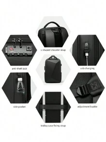 resilver Anti-Theft Expandable Waterproof Black Business USB Charging EVA Case Travel Laptop Backpack For Men Fit For15.6 Inch Notebook Rucksack Fathers Day Gifts Summer College Bag Dad School Bag Freshman For Books Back To School Multi-Functional Dorm University Halloween Gifts For Men Fall Christmas Scream Bag For Men Backpack Winter Christmas Gifts Travel Bag - Black - View 9