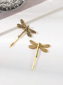 4pcs Y2k Millennium Style Alloy Dragonfly Shaped Hair Clips, Hairpins Claw Clips Hair Claws Hair Barrettes, School Stuff, Hair Accessories, Head Accessories - Gold - View 2